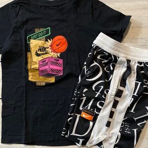 Boys’ Nike Graphic Dri-Fit Shorts paired with Graphic Tee- SMALL (Size 8-10) EUC